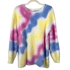 BURRYCO Fuzzy Pastel Multi Color Oversized Sweater Size 8